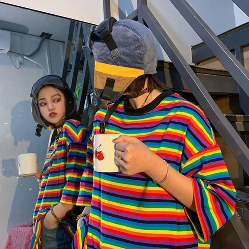 RHOYNAR Women’s Striped Loose Fit T-Shirt for Everyday Casual & Summer Wear