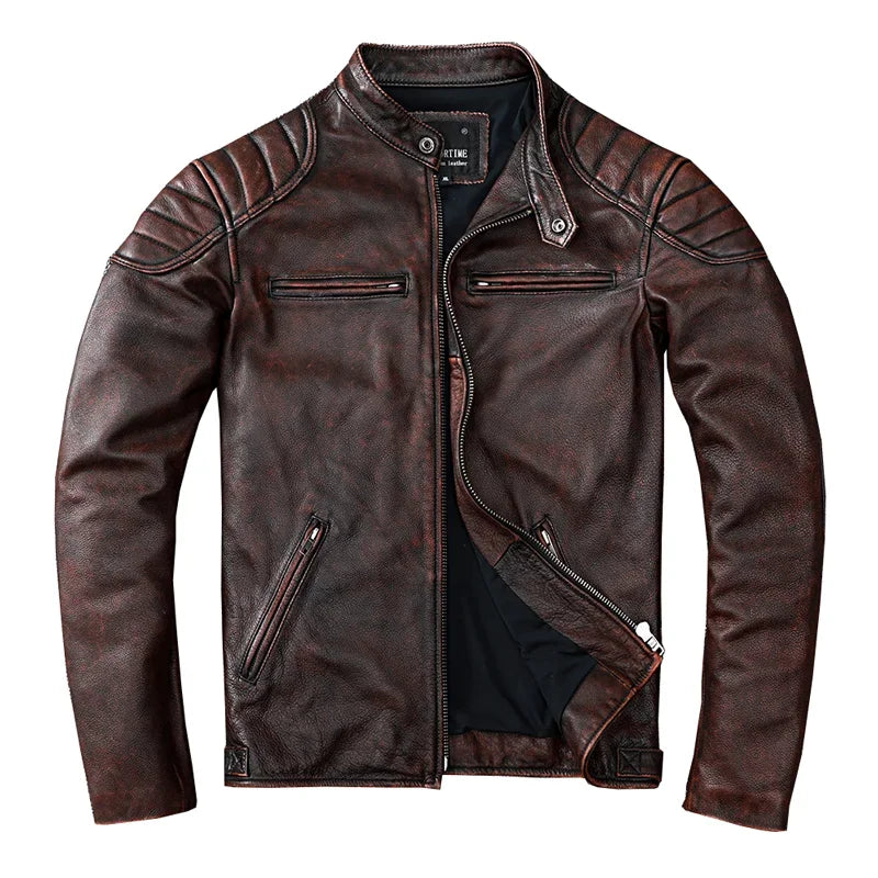 Vintage Camel Yellow Genuine Cowhide Leather Jacket