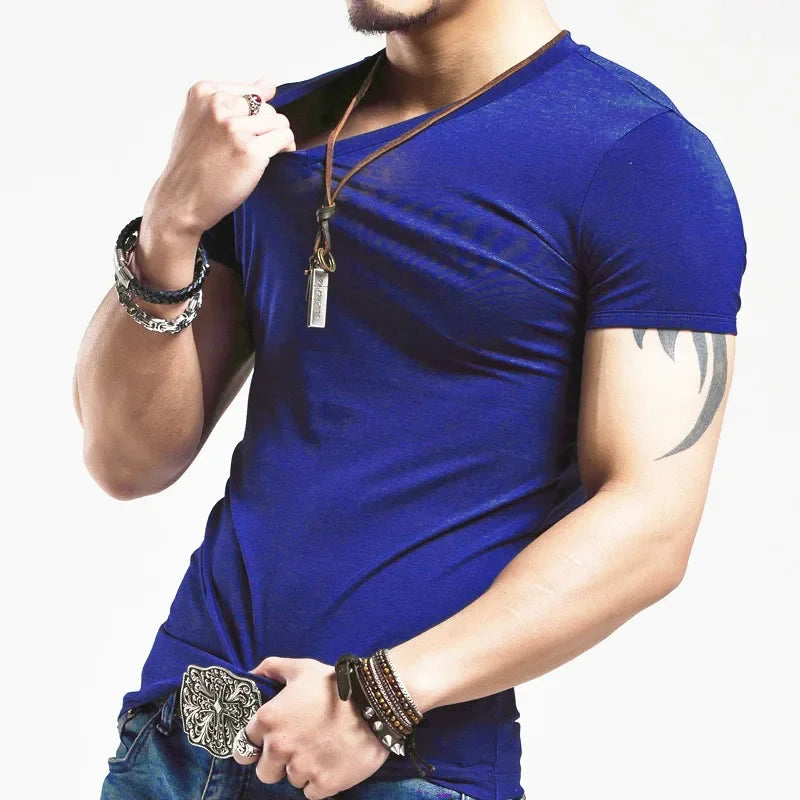 2025 Brand New Men's T-Shirt V-neck Short Sleeve