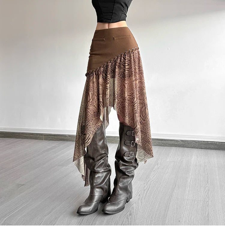 SylCue Women’s High-Waist Asymmetrical Leopard Print Statement Skirt