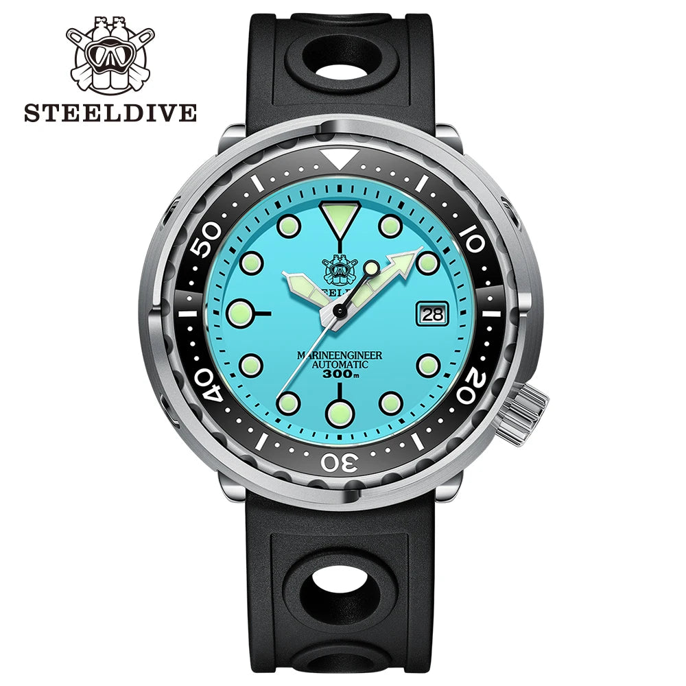 STEELDIVE SD1975 Professional 300M Automatic Dive Watch – Turquoise Dial Stainless Steel Diver