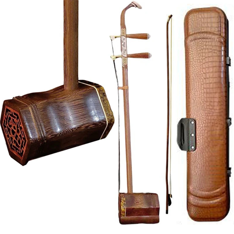 Rosewood Erhu – Traditional 2-String Chinese Violin Instrument Set for Beginners & Performers