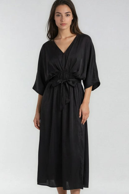 Miss Sparkling Satin Kimono Sleeve Maxi Dress for Elegant & Effortless Occasion Wear