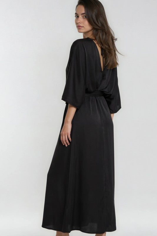 Miss Sparkling Satin Kimono Sleeve Maxi Dress for Elegant & Effortless Occasion Wear