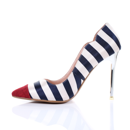 Red Two-Tone Pointed Toe Pumps with Chrome Heel for Statement Styling
