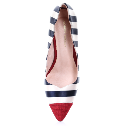 Red Two-Tone Pointed Toe Pumps with Chrome Heel for Statement Styling
