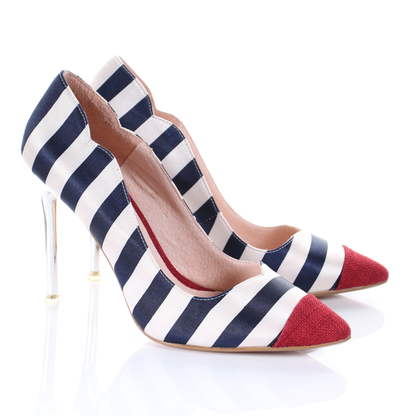 Red Two-Tone Pointed Toe Pumps with Chrome Heel for Statement Styling