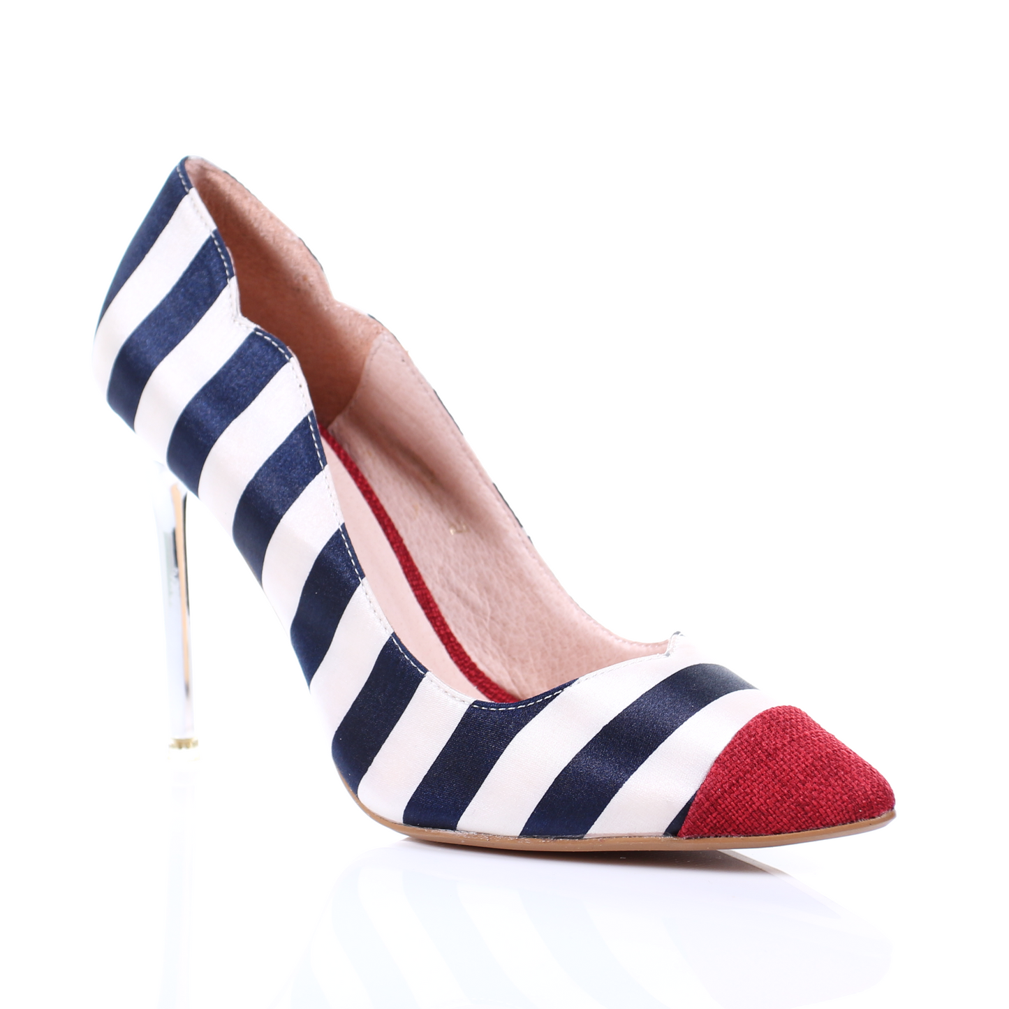 Red Two-Tone Pointed Toe Pumps with Chrome Heel for Statement Styling