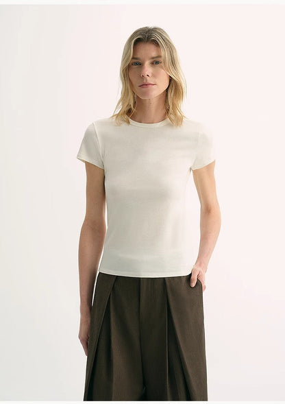 LINDIS Wool Mulberry Silk Classic Short-Sleeved Round Neck T-Shirt for Women