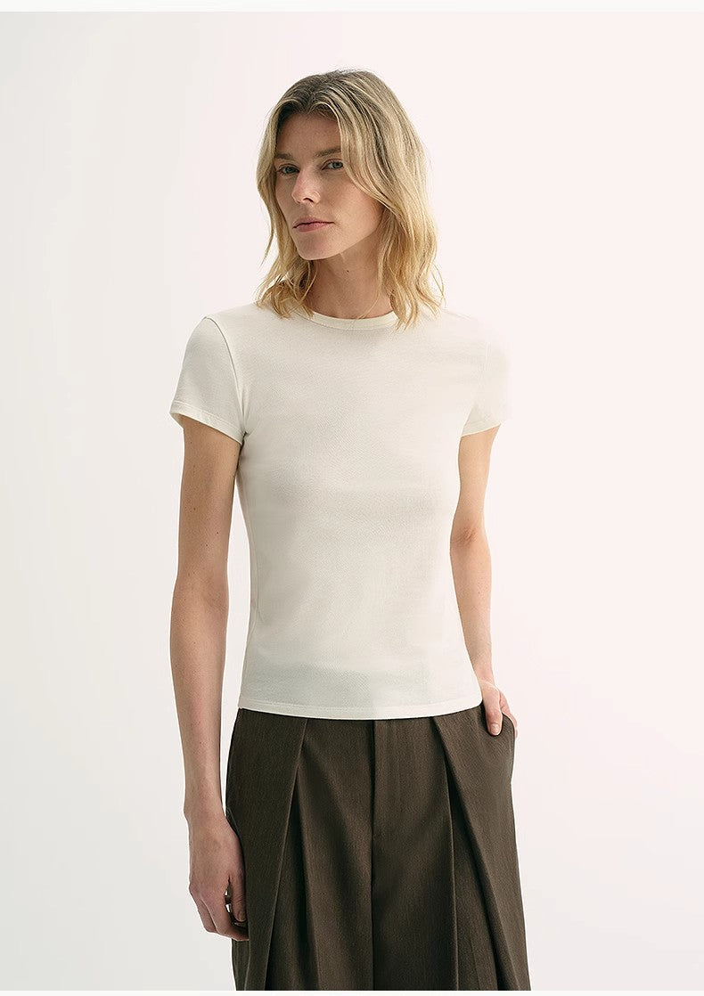 LINDIS Wool Mulberry Silk Classic Short-Sleeved Round Neck T-Shirt for Women