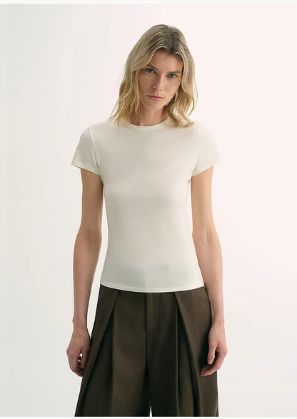 LINDIS Wool Mulberry Silk Classic Short-Sleeved Round Neck T-Shirt for Women
