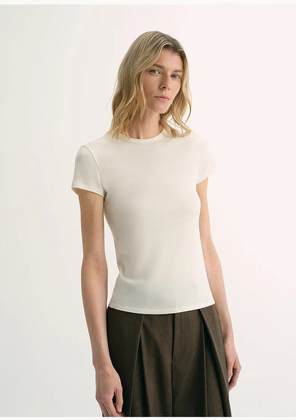 LINDIS Wool Mulberry Silk Classic Short-Sleeved Round Neck T-Shirt for Women