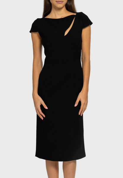 Black Strapless Satin Midi Dress for Evening & Smart Occasions