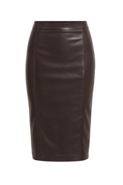 CONQUISTA Faux Leather Pencil Skirt Brown