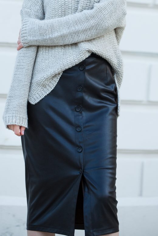 Faux Leather Buttoned Midi Skirt
