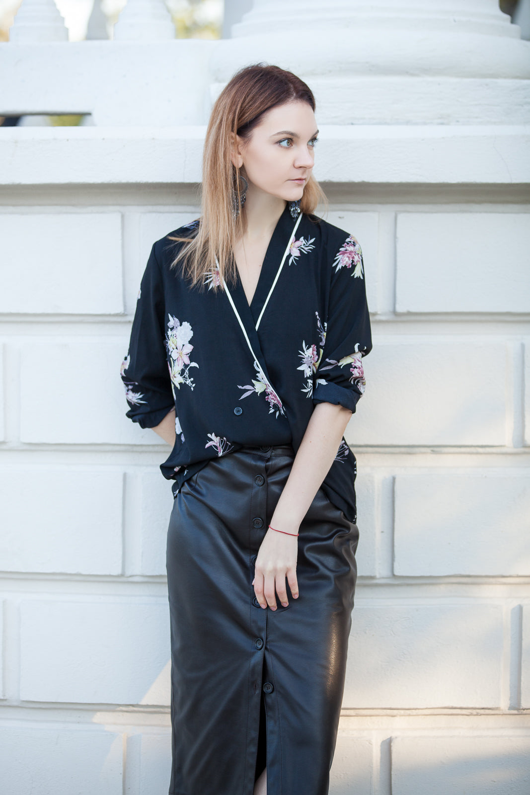 Faux Leather Buttoned Midi Skirt