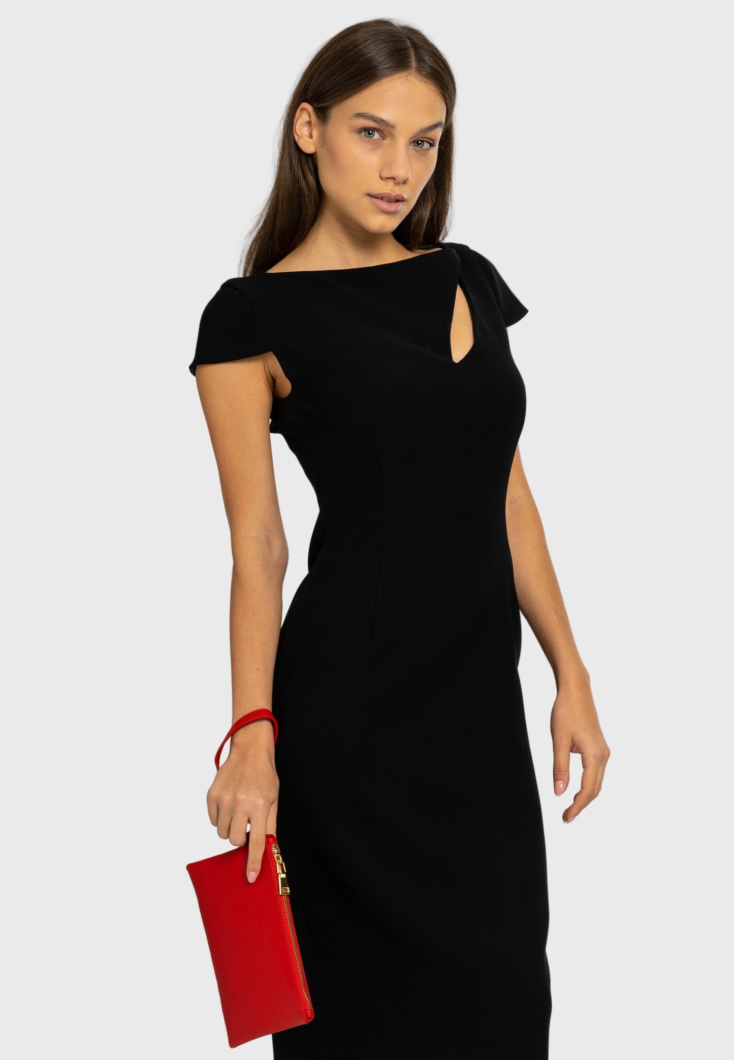 Black Strapless Satin Midi Dress for Evening & Smart Occasions