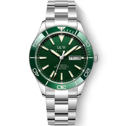I&W Green Dial Automatic Sports Watch – Bold Diver-Style Mechanical Watch
