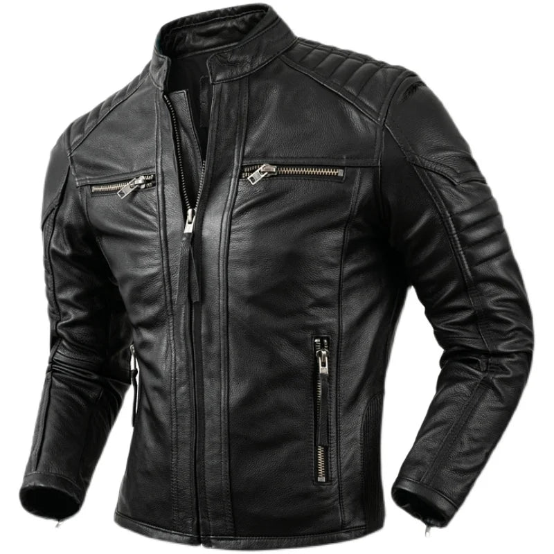 COPERSIAN Men’s Vintage Cow Leather Motorcycle Jacket