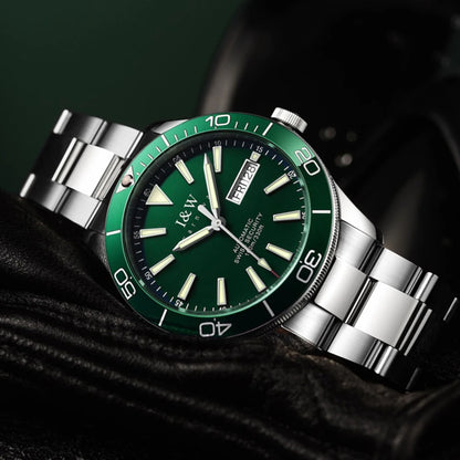 I&W Green Dial Automatic Sports Watch – Bold Diver-Style Mechanical Watch