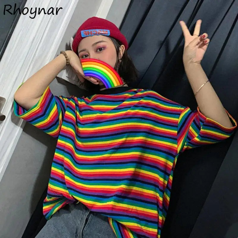 RHOYNAR Women’s Striped Loose Fit T-Shirt for Everyday Casual & Summer Wear