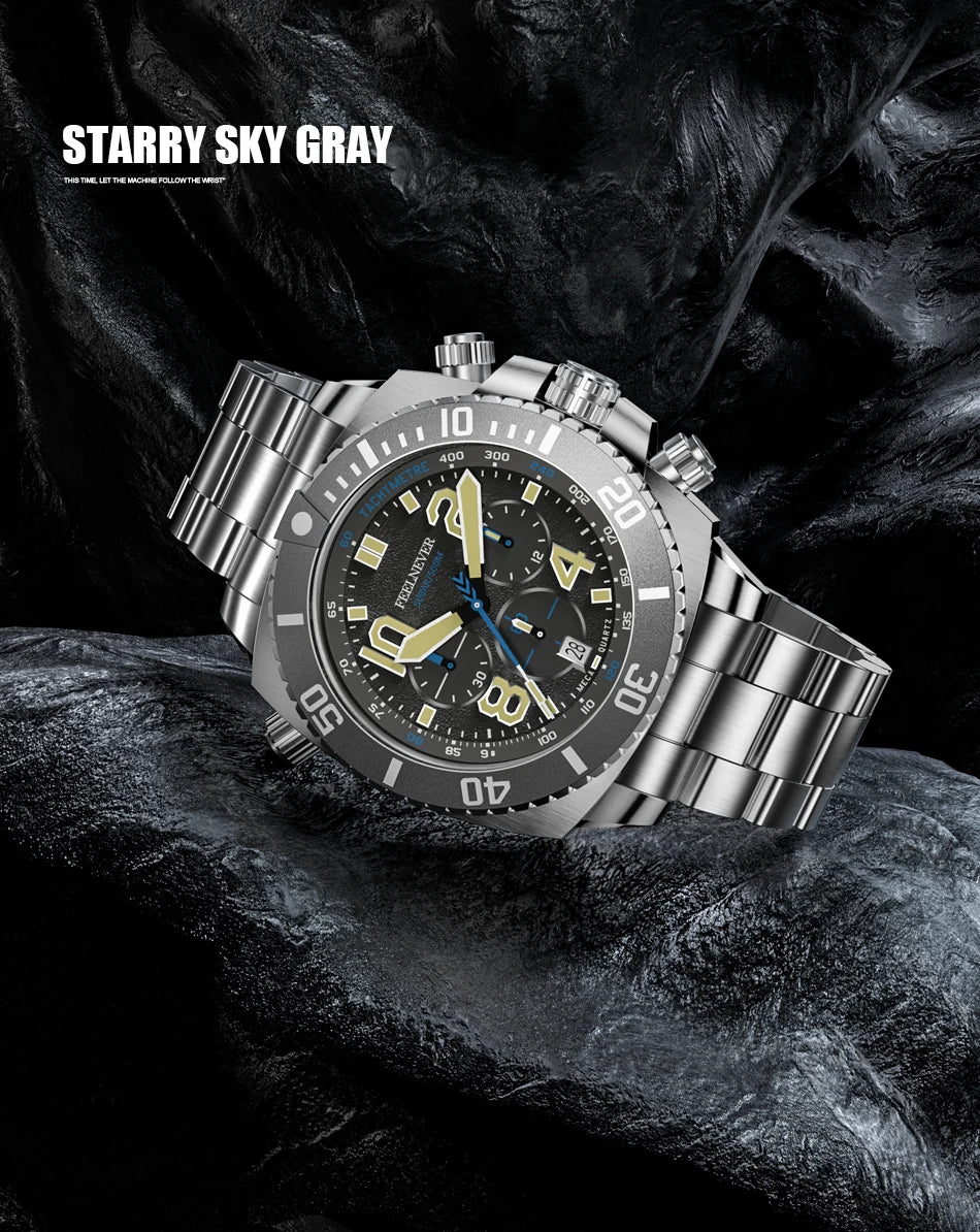 LIGE FeelNever FN1801 Men’s Luxury-Style Chronograph Dive Watch – Stainless Steel Sapphire Glass Edition