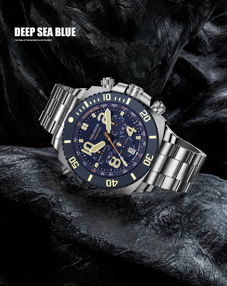 LIGE FeelNever FN1801 Men’s Luxury-Style Chronograph Dive Watch – Stainless Steel Sapphire Glass Edition
