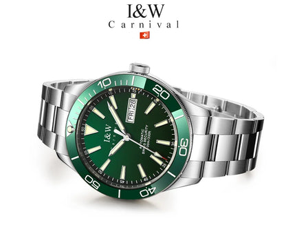 I&W Green Dial Automatic Sports Watch – Bold Diver-Style Mechanical Watch