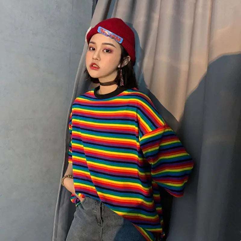 RHOYNAR Women’s Striped Loose Fit T-Shirt for Everyday Casual & Summer Wear