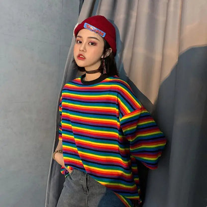 RHOYNAR Women’s Striped Loose Fit T-Shirt for Everyday Casual & Summer Wear