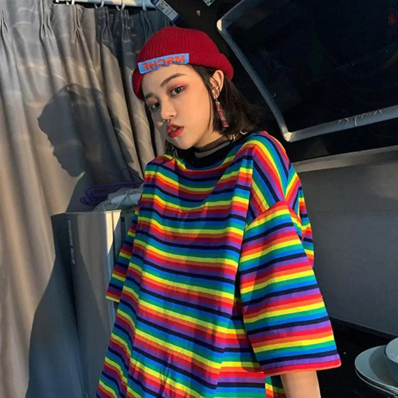RHOYNAR Women’s Striped Loose Fit T-Shirt for Everyday Casual & Summer Wear