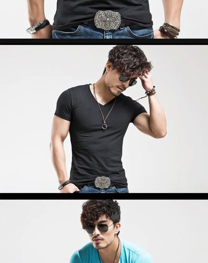 2025 Brand New Men's T-Shirt V-neck Short Sleeve