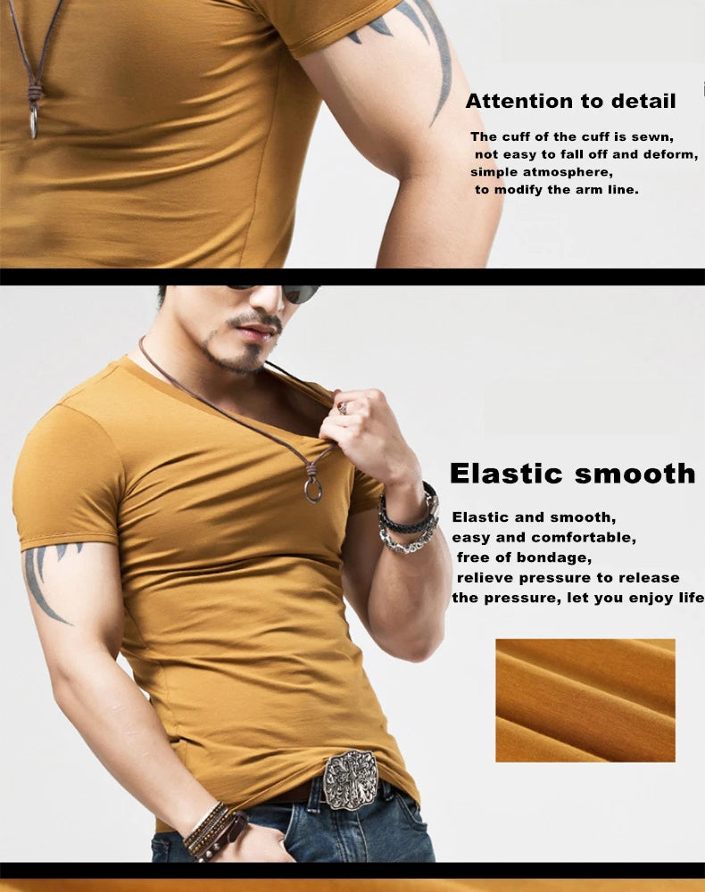 2025 Brand New Men's T-Shirt V-neck Short Sleeve
