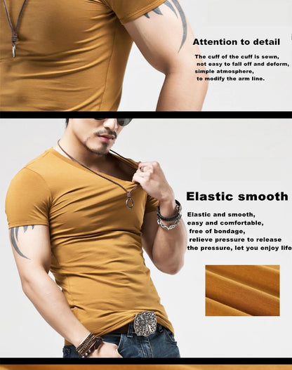 2025 Brand New Men's T-Shirt V-neck Short Sleeve