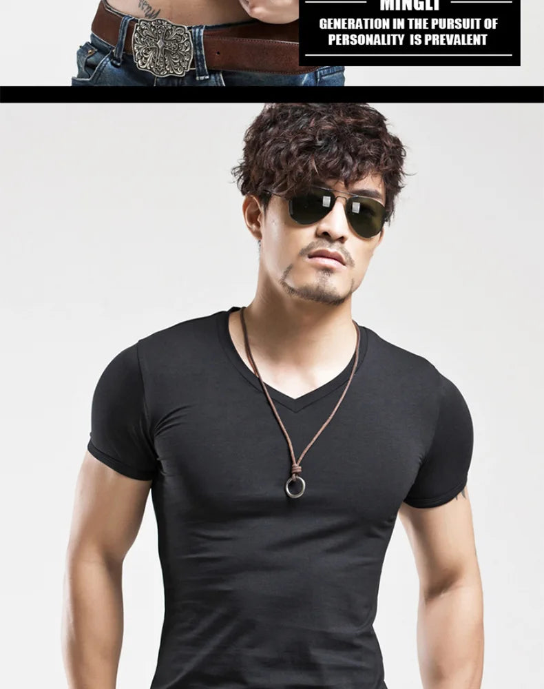 2025 Brand New Men's T-Shirt V-neck Short Sleeve