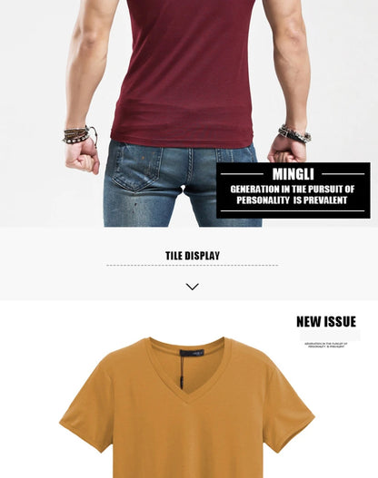 2025 Brand New Men's T-Shirt V-neck Short Sleeve