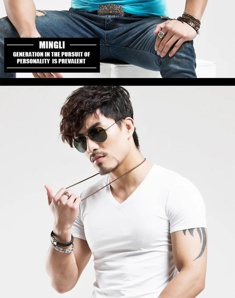 2025 Brand New Men's T-Shirt V-neck Short Sleeve