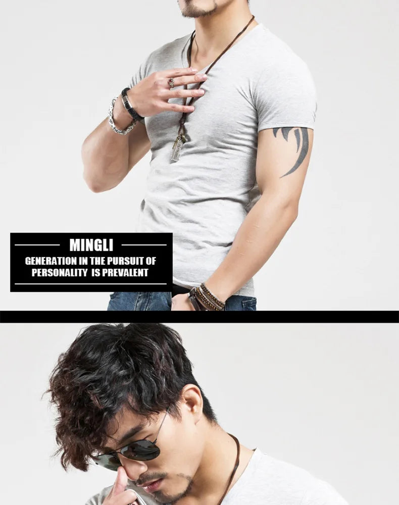 2025 Brand New Men's T-Shirt V-neck Short Sleeve