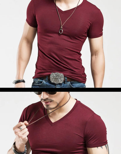 2025 Brand New Men's T-Shirt V-neck Short Sleeve
