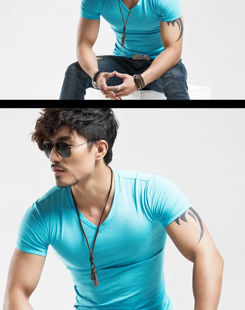 2025 Brand New Men's T-Shirt V-neck Short Sleeve