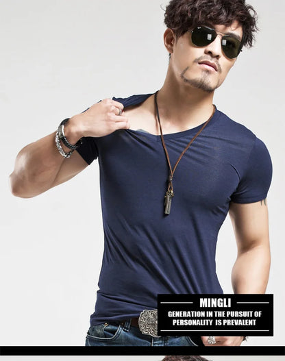 2025 Brand New Men's T-Shirt V-neck Short Sleeve