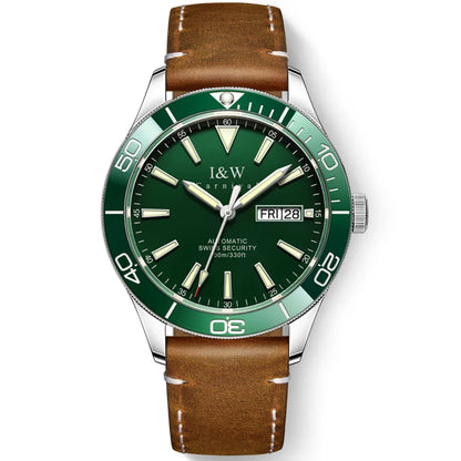 I&W Green Dial Automatic Sports Watch – Bold Diver-Style Mechanical Watch
