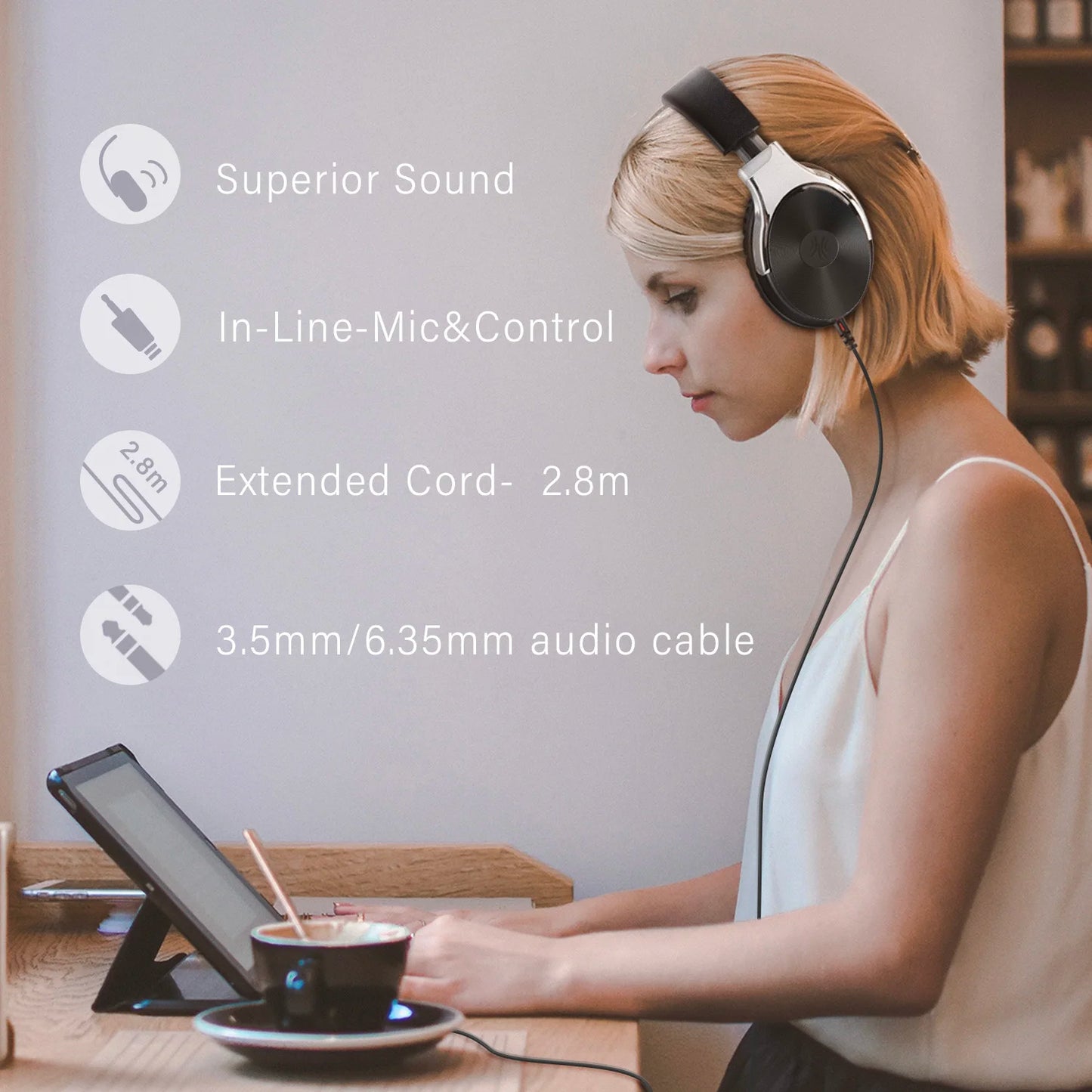 Oneodio Studio HiFi 3.5/6.35mm Professional Wired Monitor Over-Ear Headphones