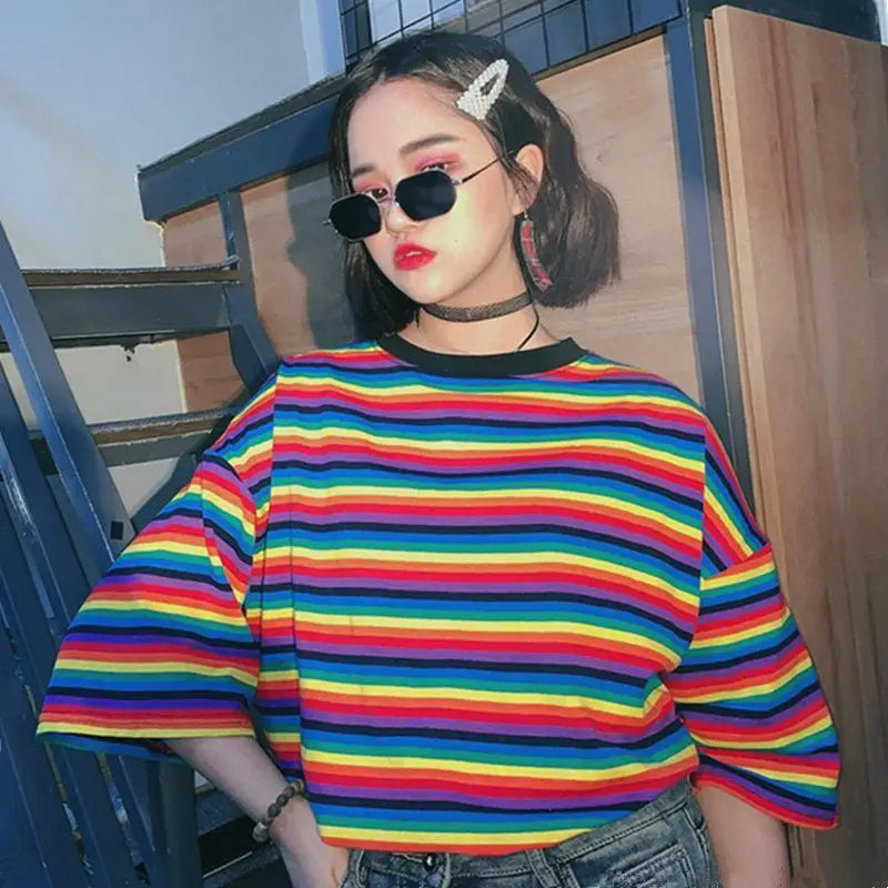 RHOYNAR Women’s Striped Loose Fit T-Shirt for Everyday Casual & Summer Wear