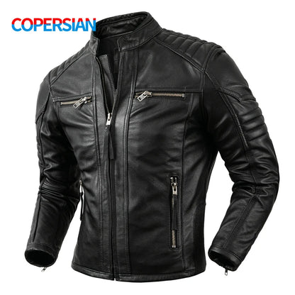 COPERSIAN Men’s Vintage Cow Leather Motorcycle Jacket