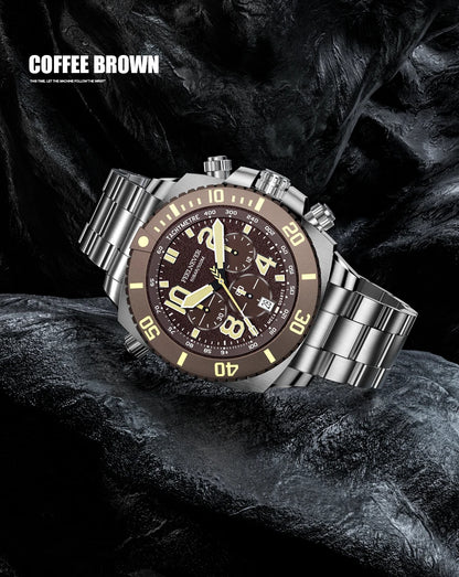 LIGE FeelNever FN1801 Men’s Luxury-Style Chronograph Dive Watch – Stainless Steel Sapphire Glass Edition