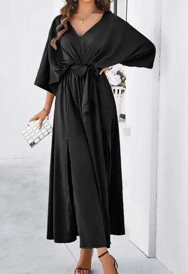 Miss Sparkling Satin Kimono Sleeve Maxi Dress for Elegant & Effortless Occasion Wear