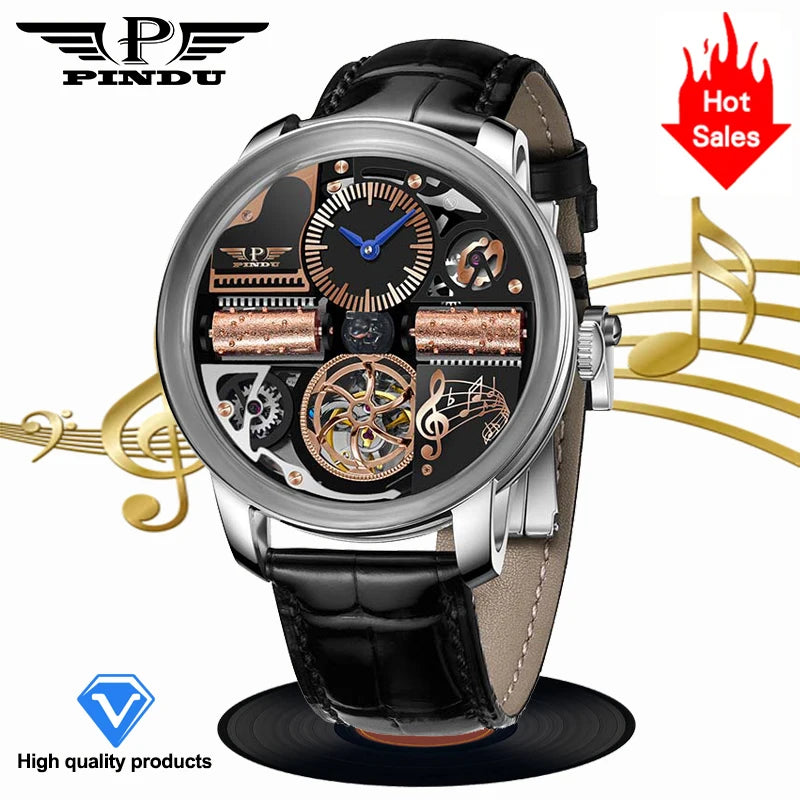 PINDU Music Series Skeleton Automatic Watch – Mechanical Luxury with Bold Design