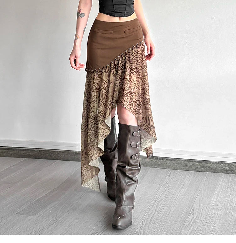 SylCue Women’s High-Waist Asymmetrical Leopard Print Statement Skirt