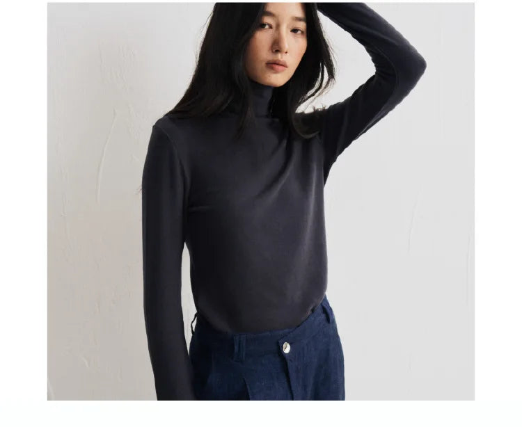 MOOIRUE APPAREL Women’s Silk-Wool High Neck Top for Soft, Breathable Layering